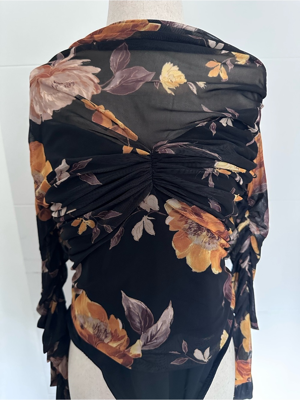 Bardot Black Floral Print Bodysuit XXL